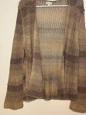 POL Open Knit Striped Brown & Tan Cardigan